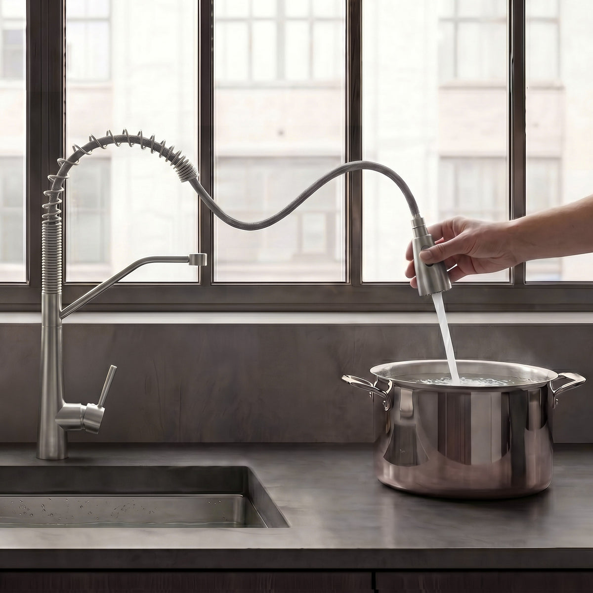 Single-Handle Pre-Rinse Spring Pull-Down Kitchen Faucet