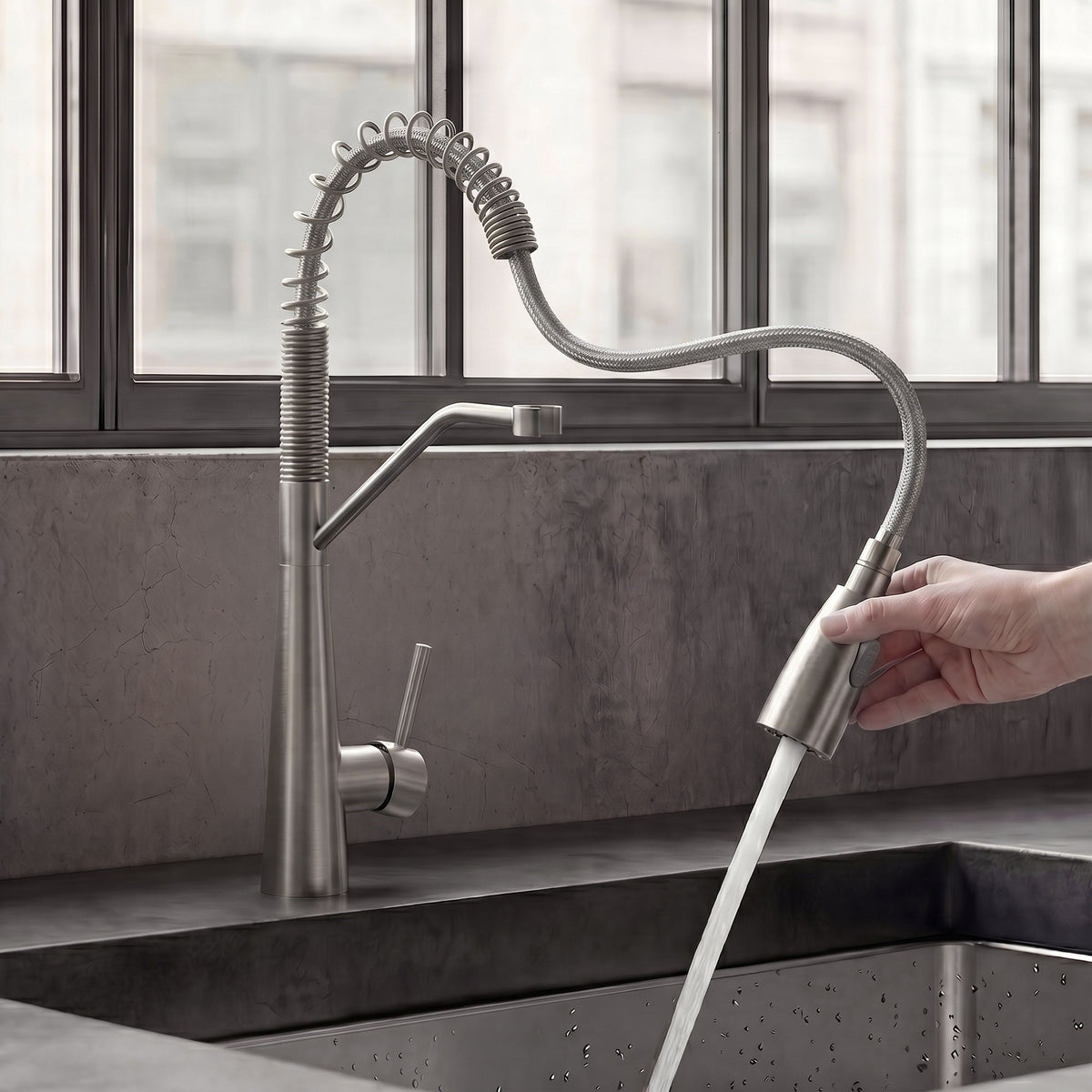 Single-Handle Pre-Rinse Spring Pull-Down Kitchen Faucet