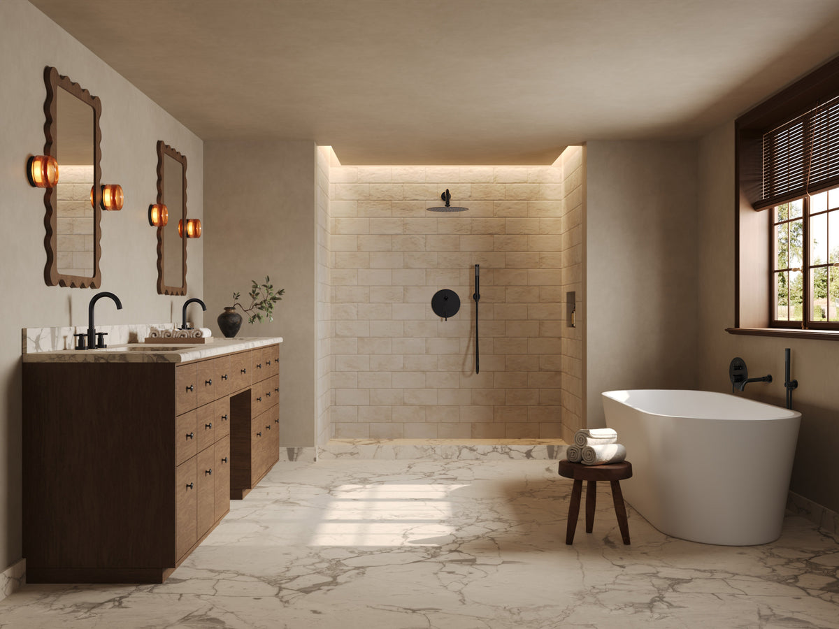 Wall-Mounted Bathtub Faucet with Hand Shower and Pressure-Balanced Valve