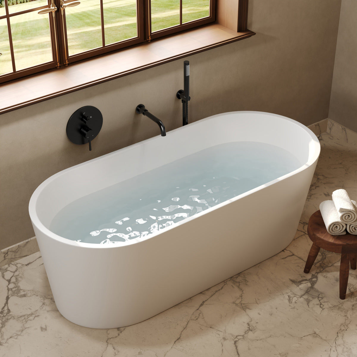 Wall-Mounted Bathtub Faucet with Hand Shower and Pressure-Balanced Valve