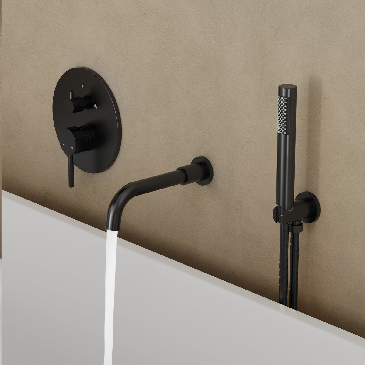 Wall-Mounted Bathtub Faucet with Hand Shower and Pressure-Balanced Valve