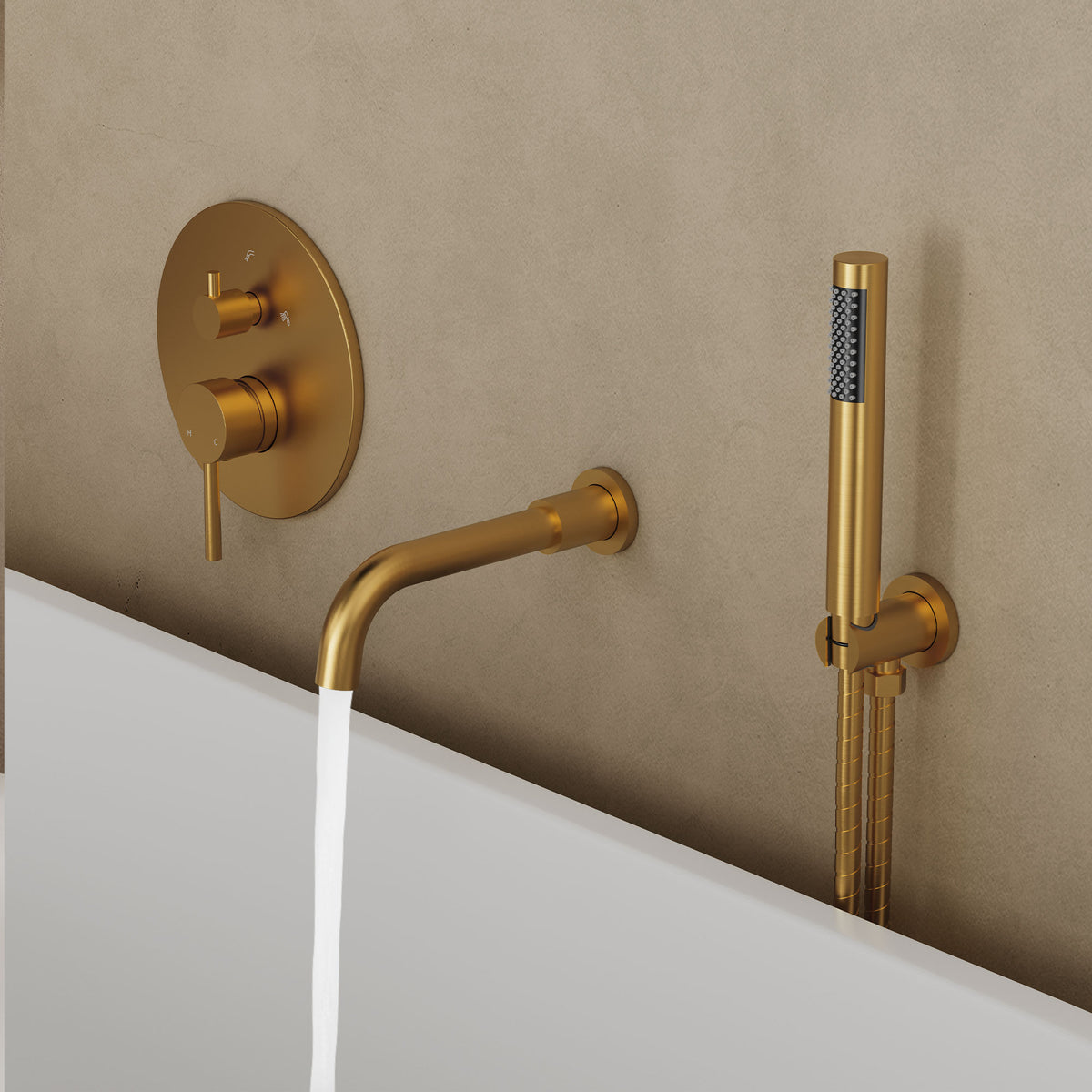 Wall-Mounted Bathtub Faucet with Hand Shower and Pressure-Balanced Valve