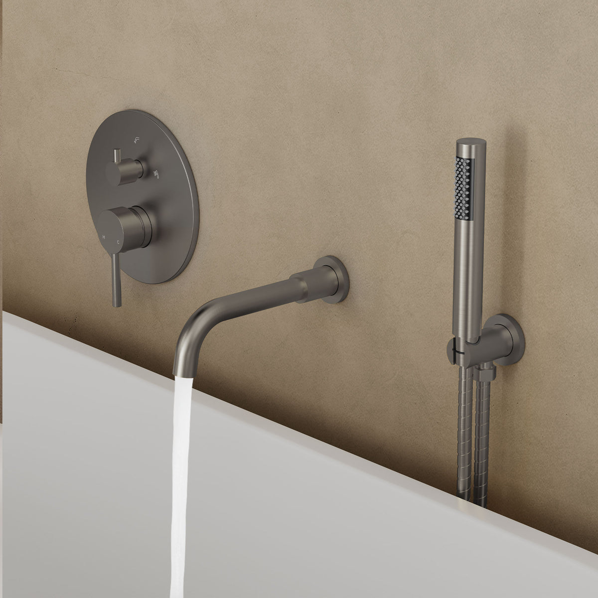 Wall-Mounted Bathtub Faucet with Hand Shower and Pressure-Balanced Valve