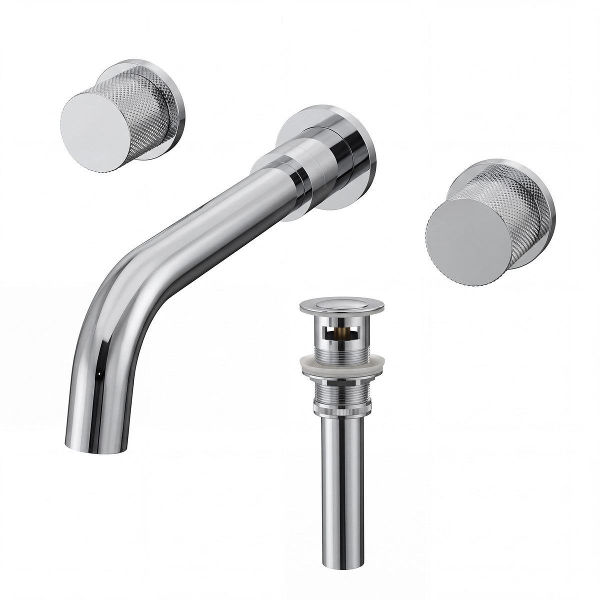 Two-Handle Wall-Mount Bathroom Sink Faucet With Pop-Up Drain