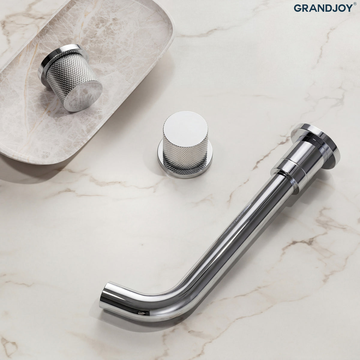 Two-Handle Wall-Mount Bathroom Sink Faucet With Pop-Up Drain
