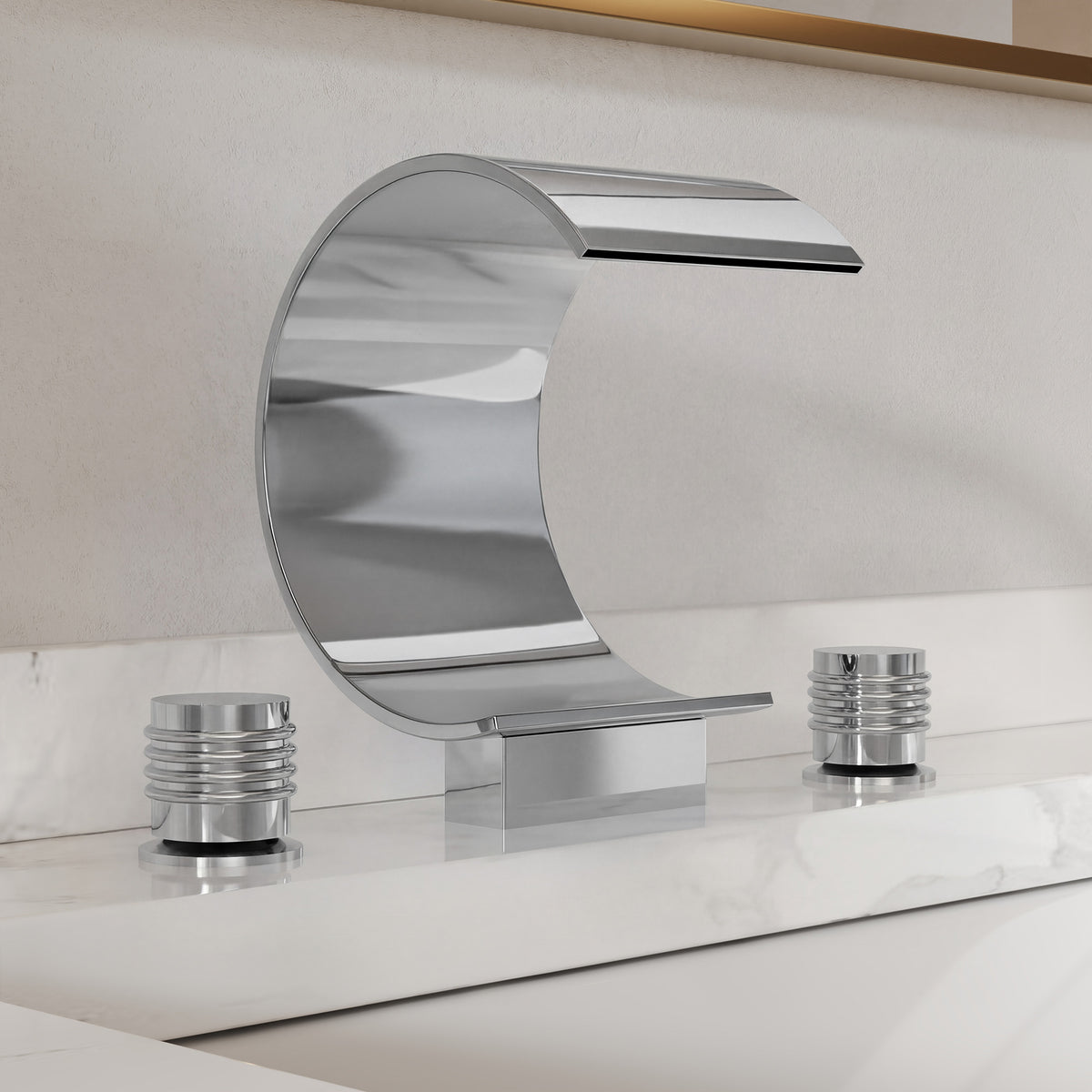 Two-Handle Waterfall Widespread Bathroom Sink Faucet With Pop-Up Drain