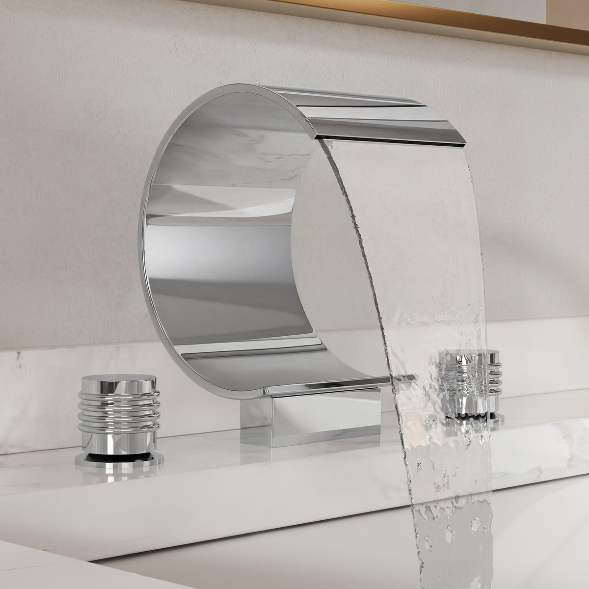 Two-Handle Waterfall Widespread Bathroom Sink Faucet With Pop-Up Drain