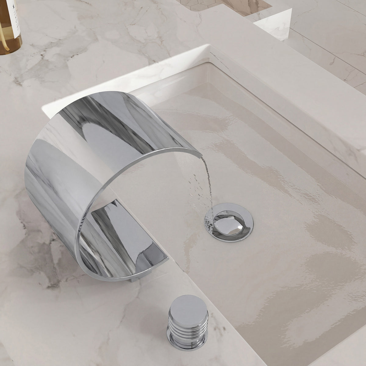 Two-Handle Waterfall Widespread Bathroom Sink Faucet With Pop-Up Drain