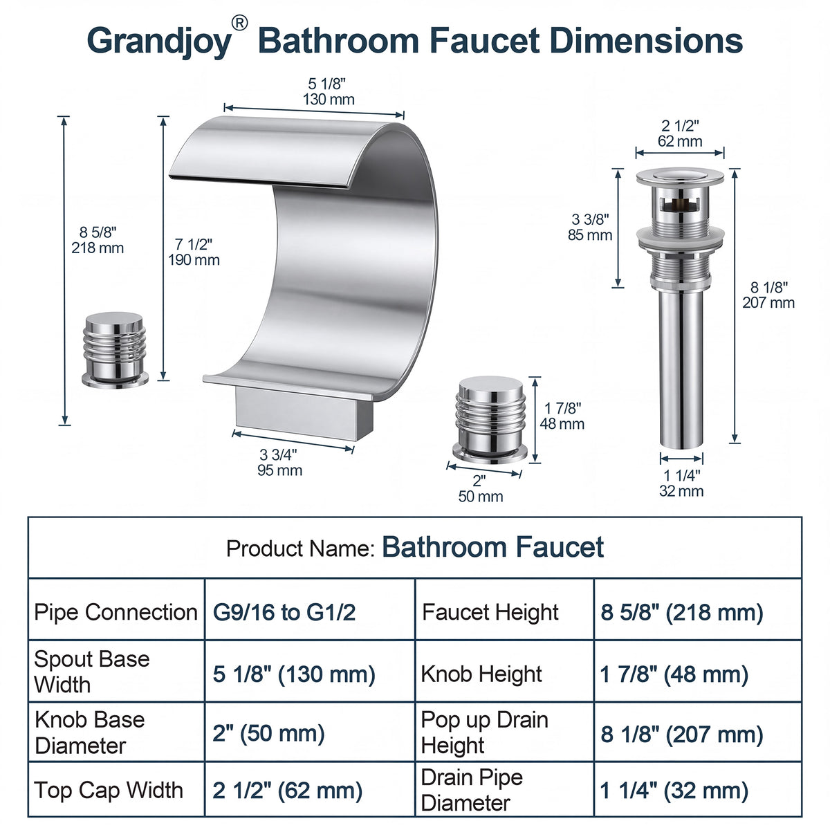 Two-Handle Waterfall Widespread Bathroom Sink Faucet With Pop-Up Drain