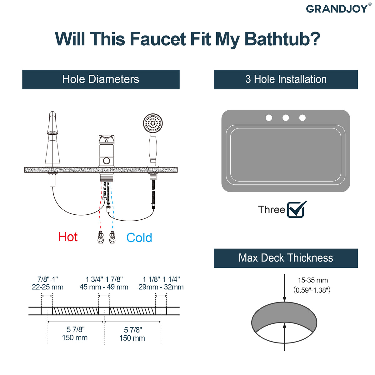 Single-Handle Deck-Mount Tub Faucet with Handheld Shower and Curved Spout