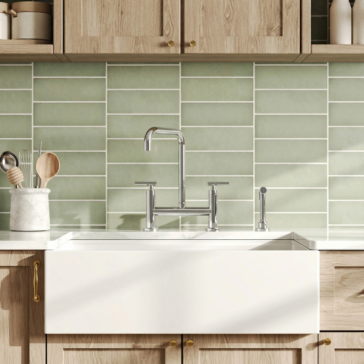 Two-Hole Deck-Mount Bridge Kitchen Faucet With Side Sprayer