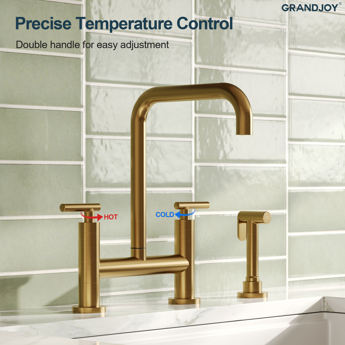 Two-Hole Deck-Mount Bridge Kitchen Faucet With Side Sprayer