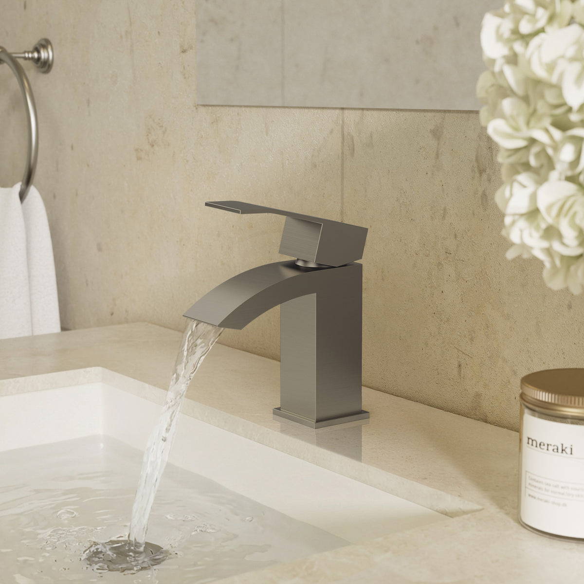 Single-Hole Waterfall Bathroom Sink Faucet with Pop-Up Drain