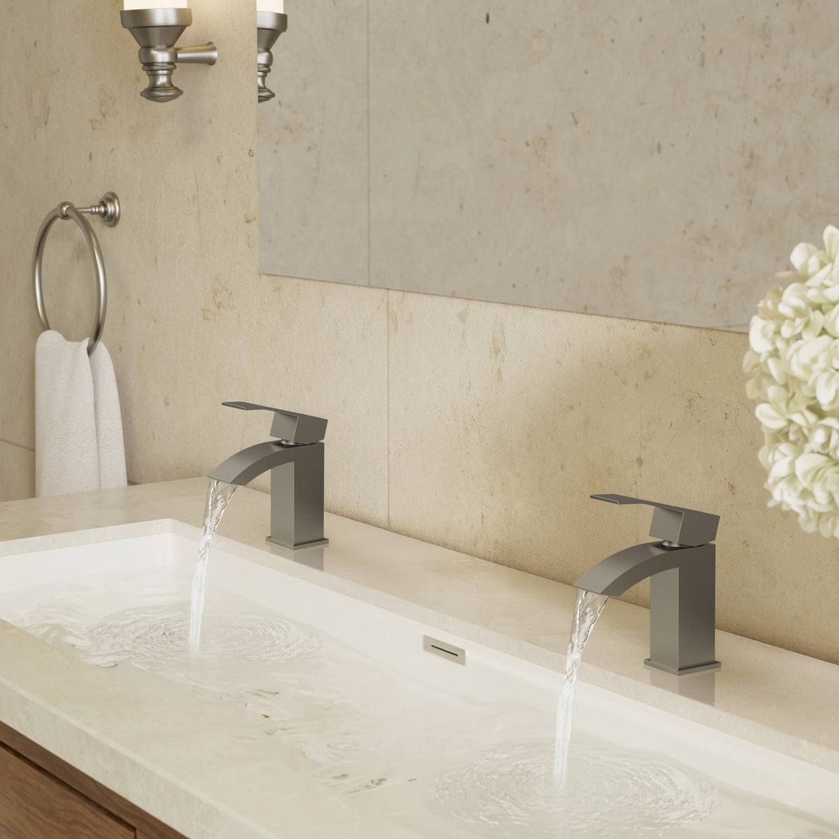 Single-Hole Waterfall Bathroom Sink Faucet with Pop-Up Drain