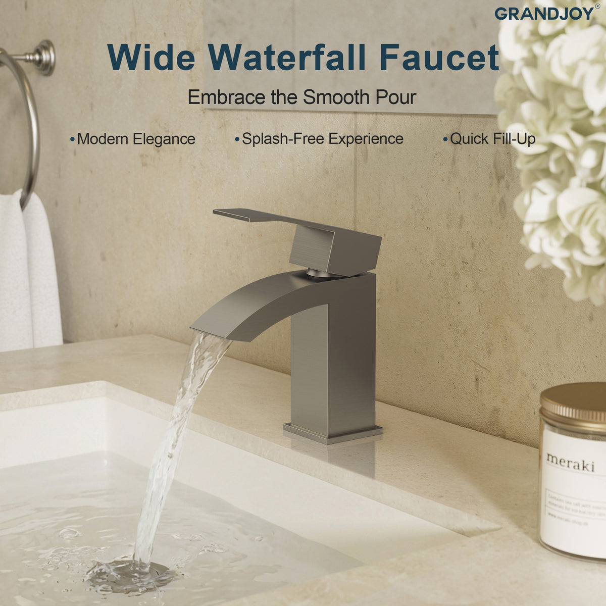 Single-Hole Waterfall Bathroom Sink Faucet with Pop-Up Drain