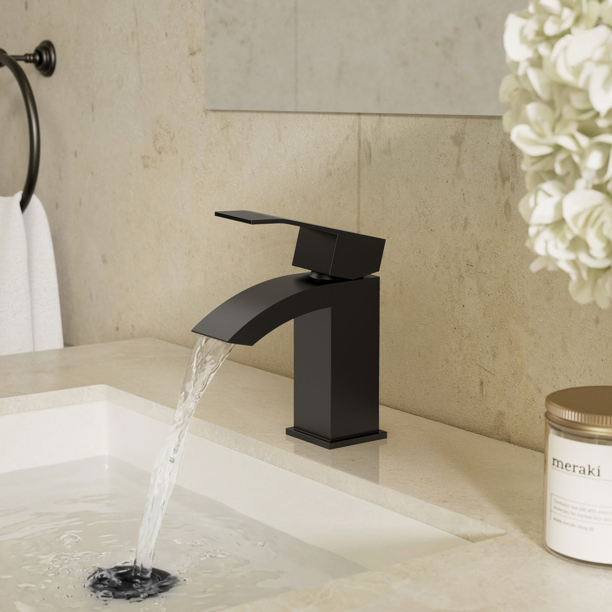 Single-Hole Waterfall Bathroom Sink Faucet with Pop-Up Drain
