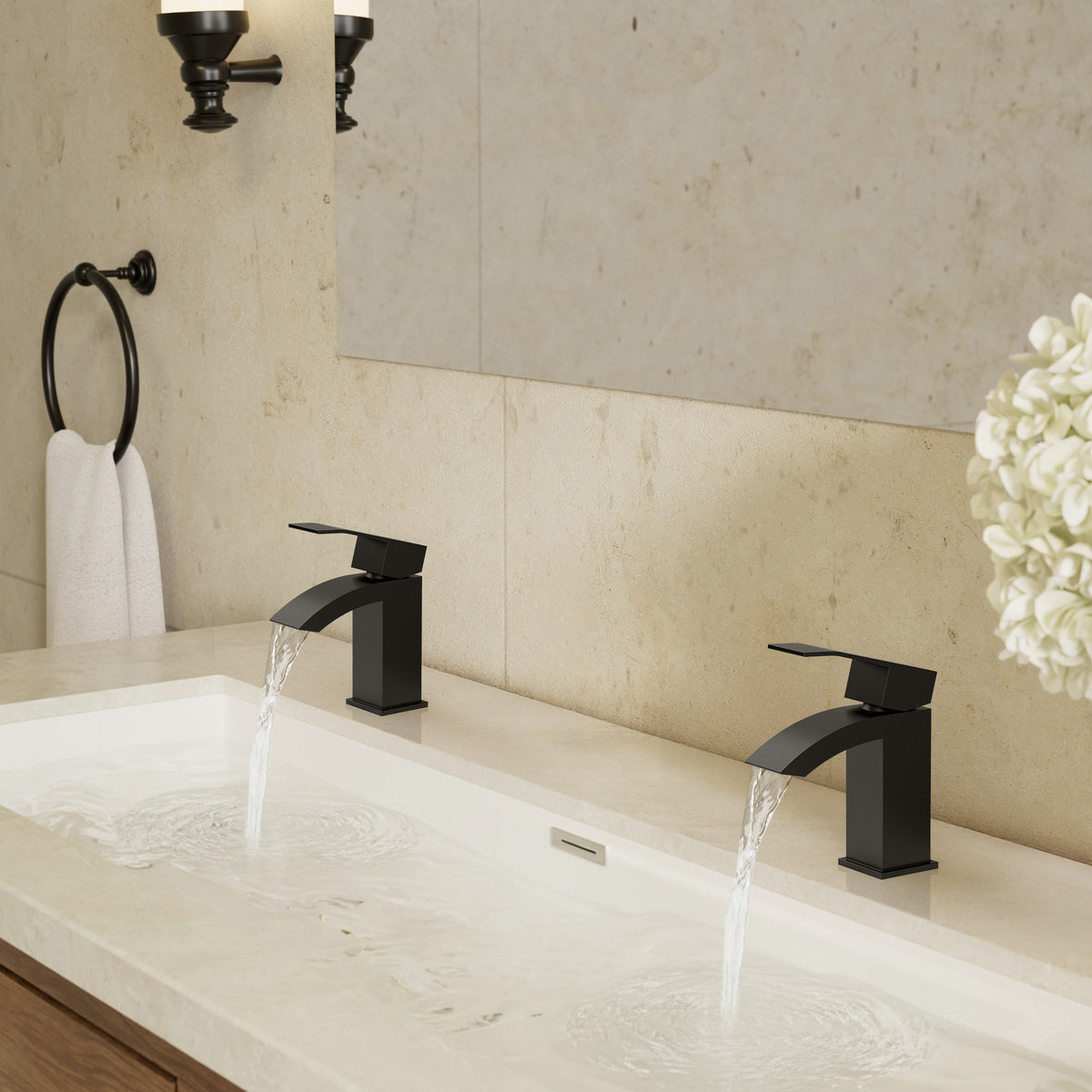 Single-Hole Waterfall Bathroom Sink Faucet with Pop-Up Drain