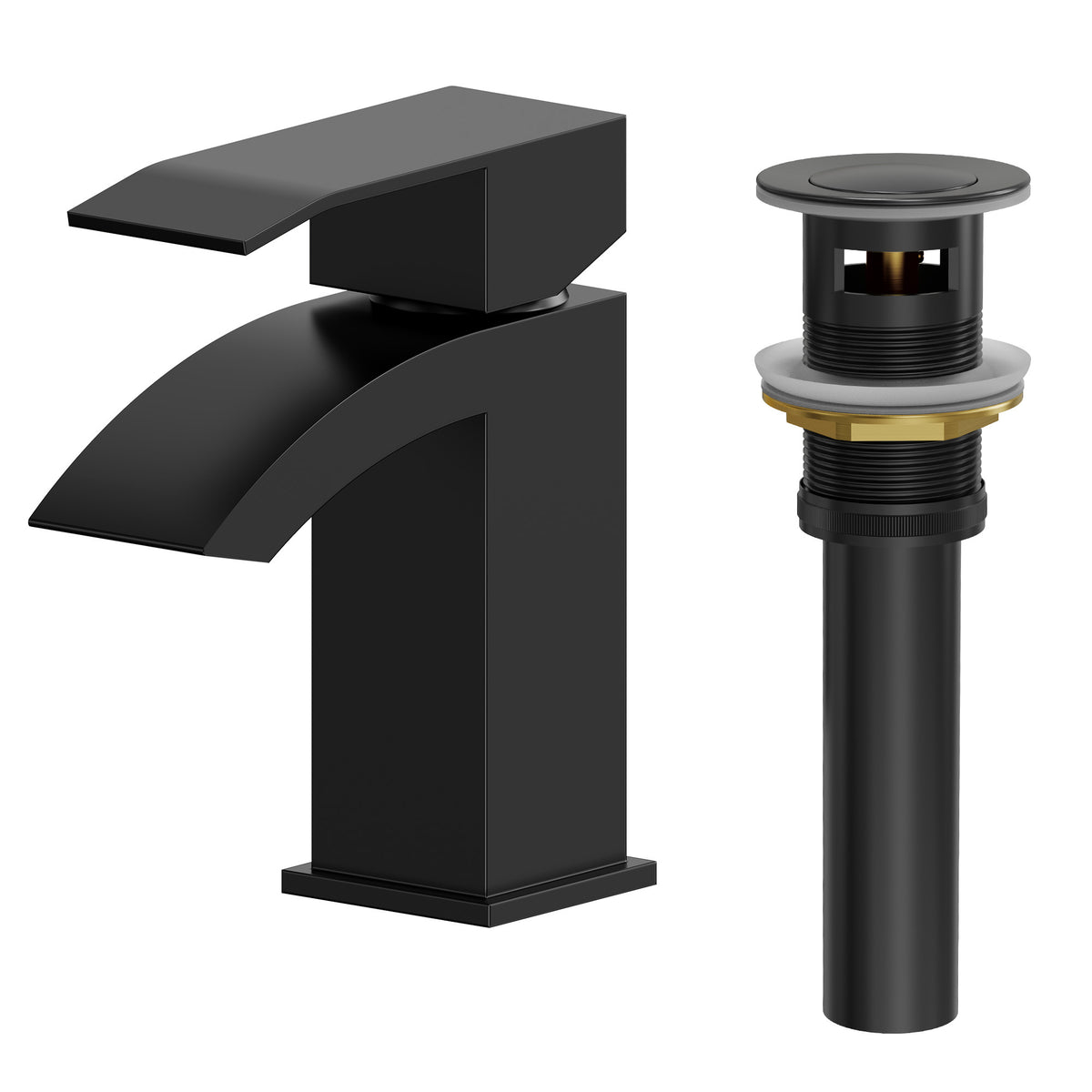 Single-Hole Waterfall Bathroom Sink Faucet with Pop-Up Drain
