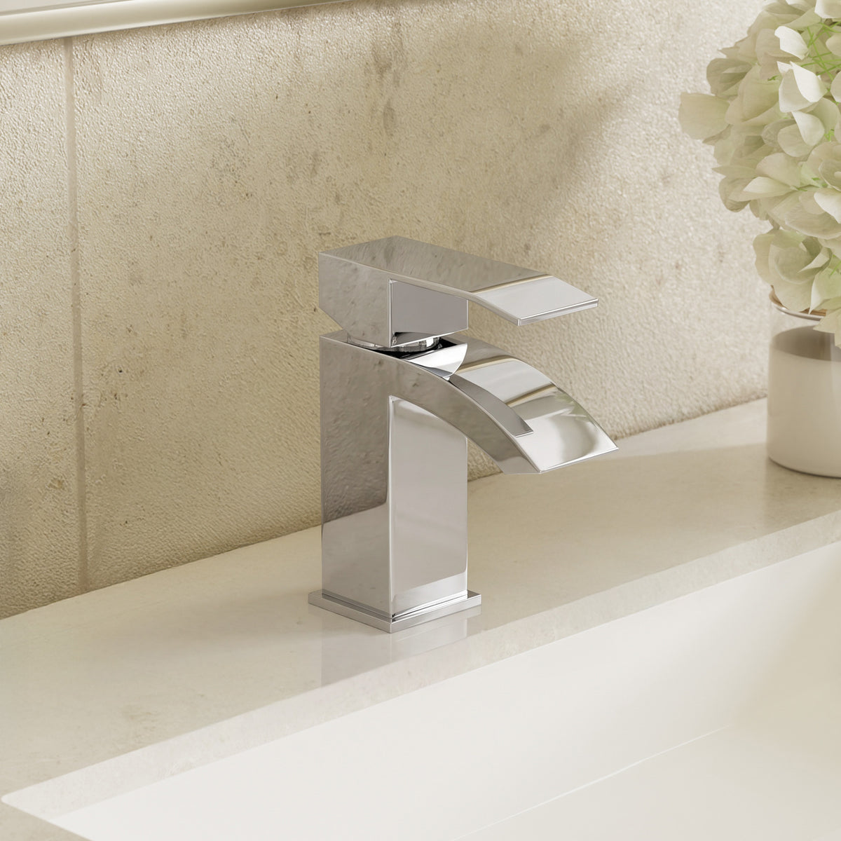 Single-Hole Waterfall Bathroom Sink Faucet with Pop-Up Drain
