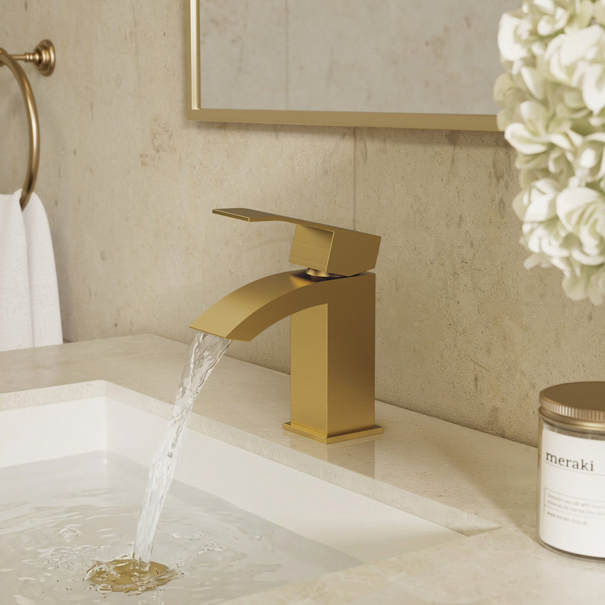 Single-Hole Waterfall Bathroom Sink Faucet with Pop-Up Drain