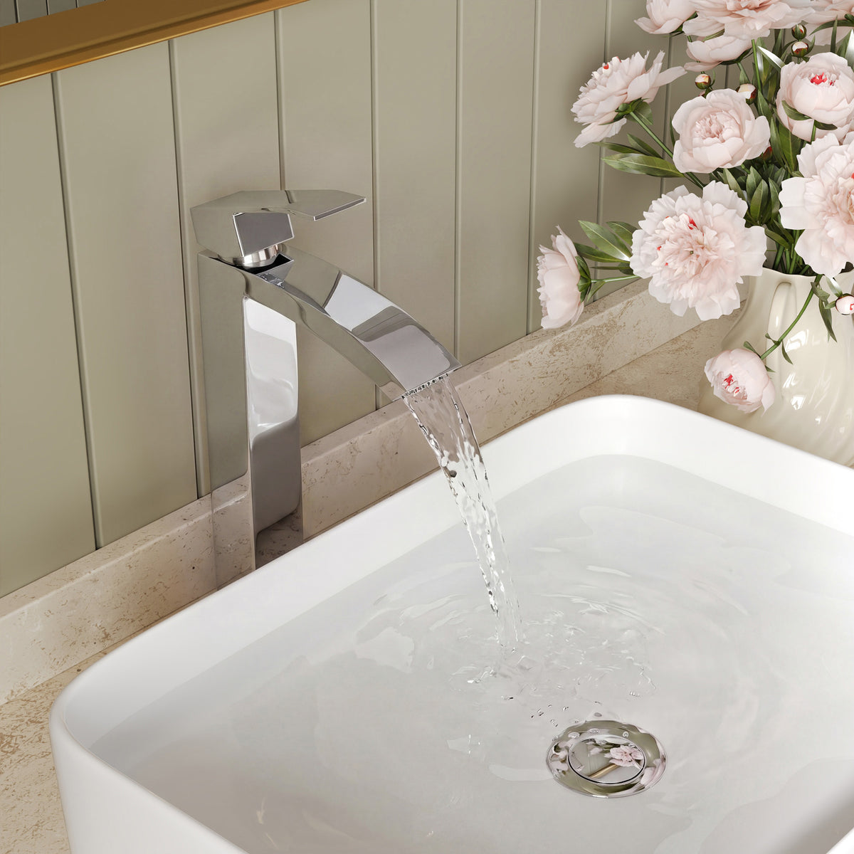 Single-Handle Vessel Bathroom Sink Faucet With Pop-Up Drain