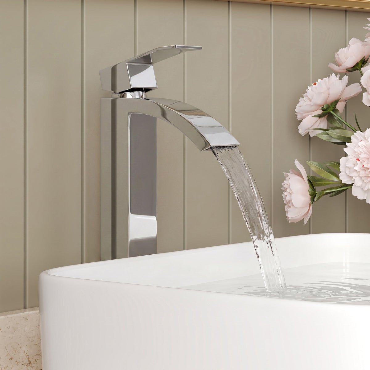 Single-Handle Vessel Bathroom Sink Faucet With Pop-Up Drain