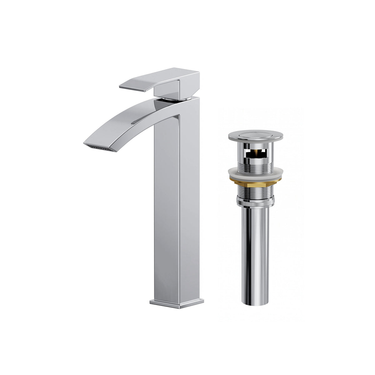 Single-Handle Vessel Bathroom Sink Faucet With Pop-Up Drain