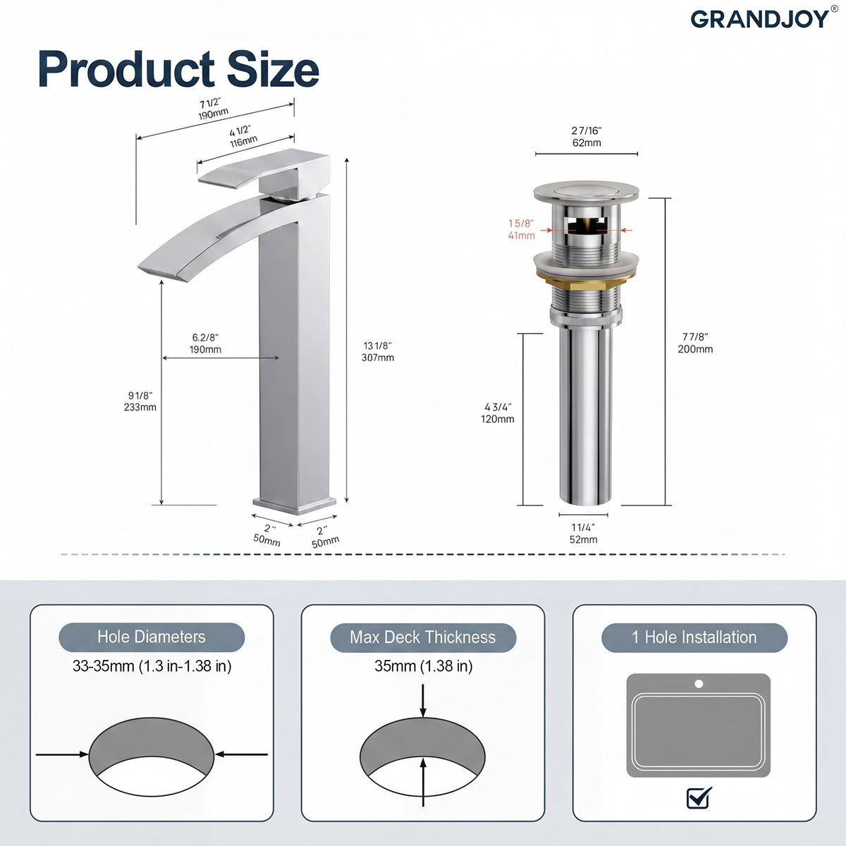 Single-Handle Vessel Bathroom Sink Faucet With Pop-Up Drain