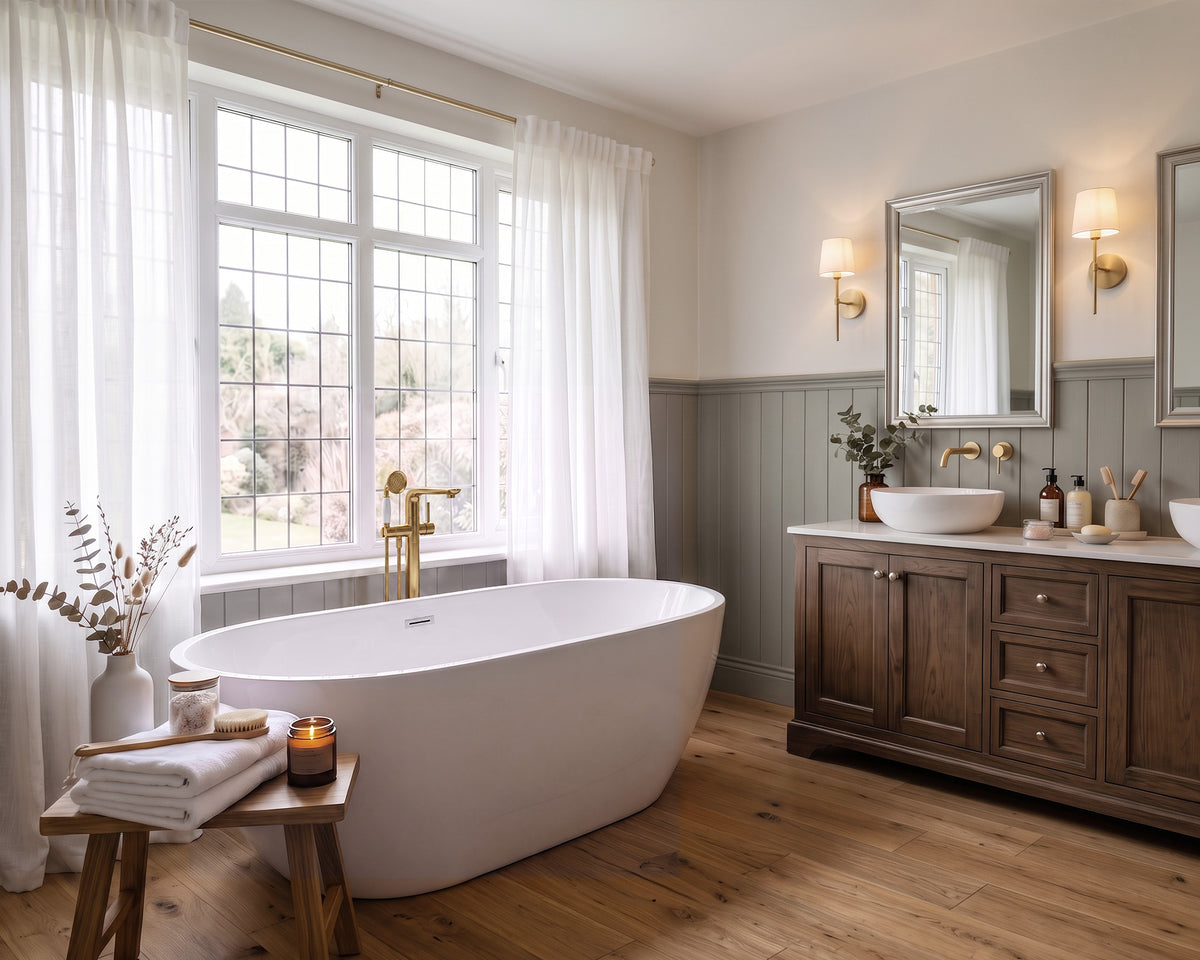 Floor-Mounted Bathtub Faucet with Hand Shower and Swivel Spout