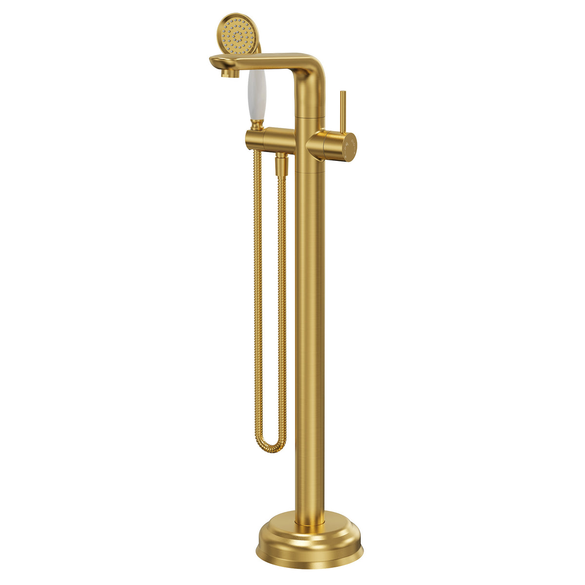 Floor-Mounted Bathtub Faucet with Hand Shower and Swivel Spout