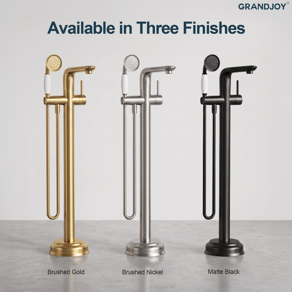 Floor-Mounted Bathtub Faucet with Hand Shower and Swivel Spout