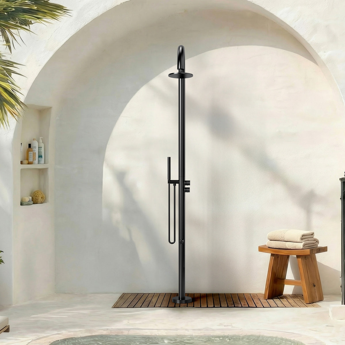 Floor-Mounted Shower System with Swivel Head for Indoor or Outdoor Use