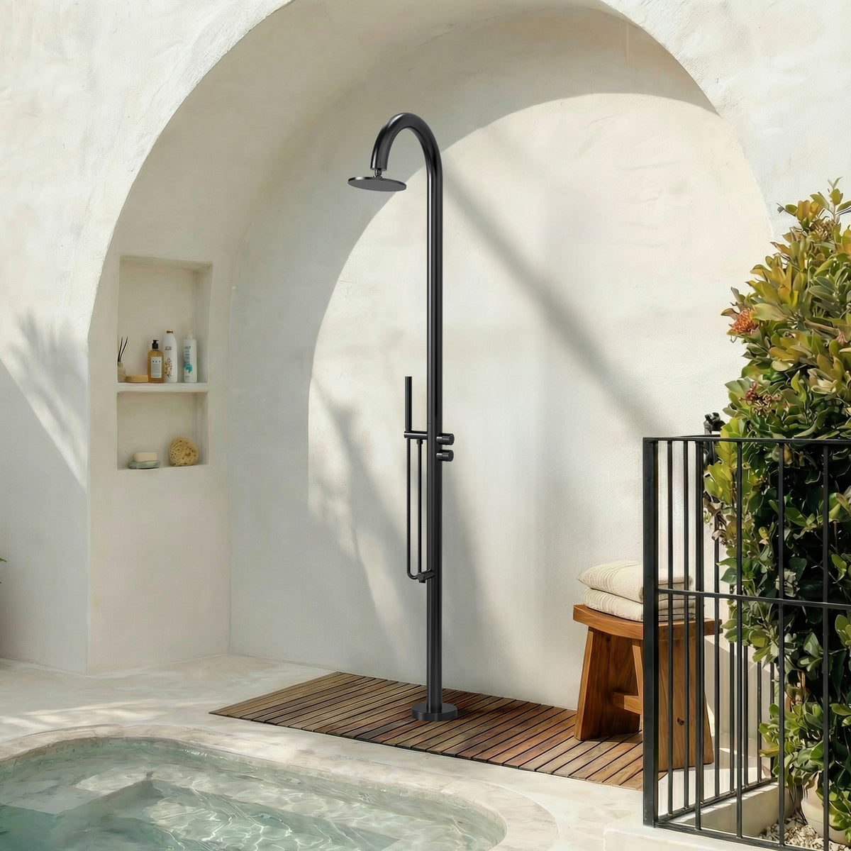 Floor-Mounted Shower System with Swivel Head for Indoor or Outdoor Use