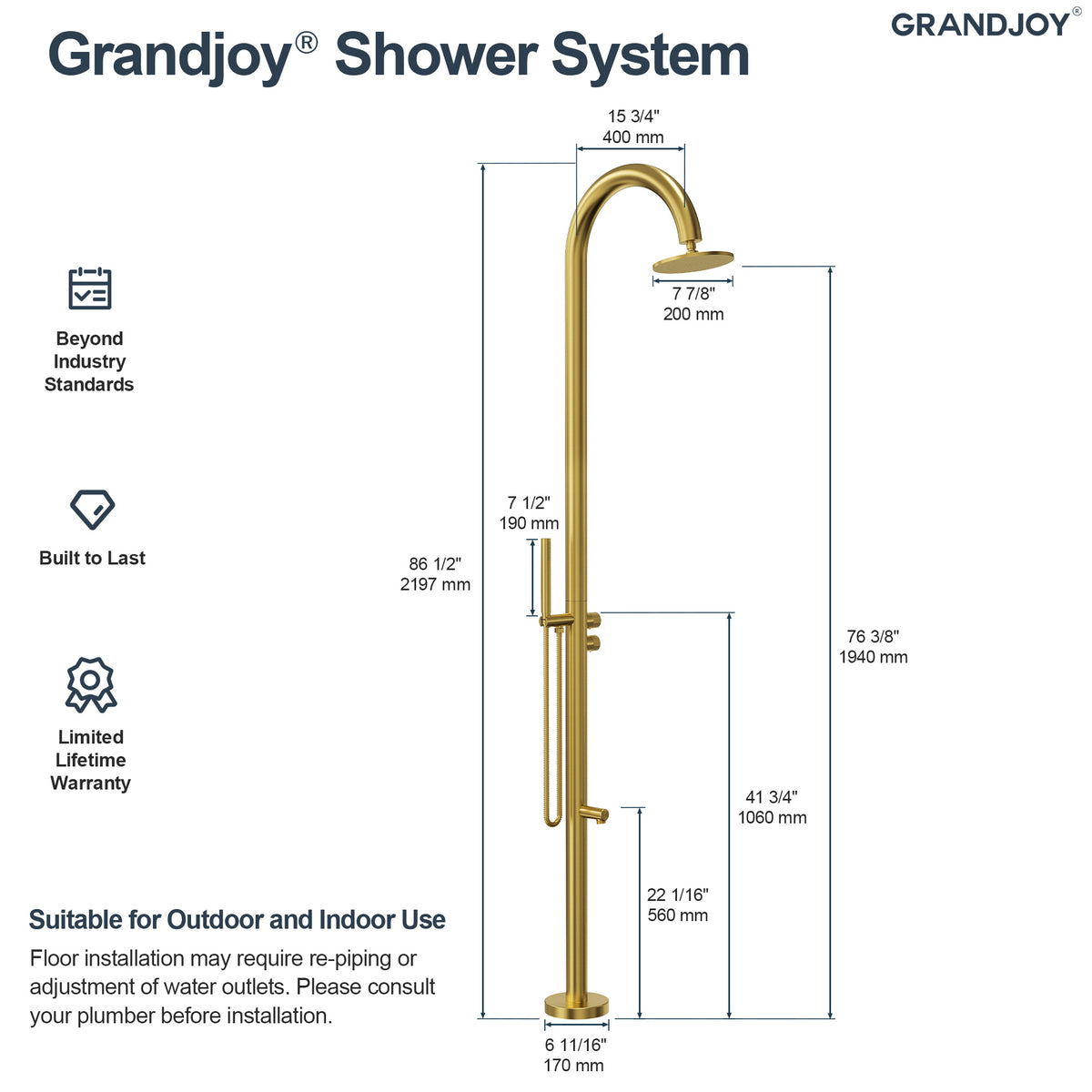 Floor-Mounted Shower System with Swivel Head for Indoor or Outdoor Use