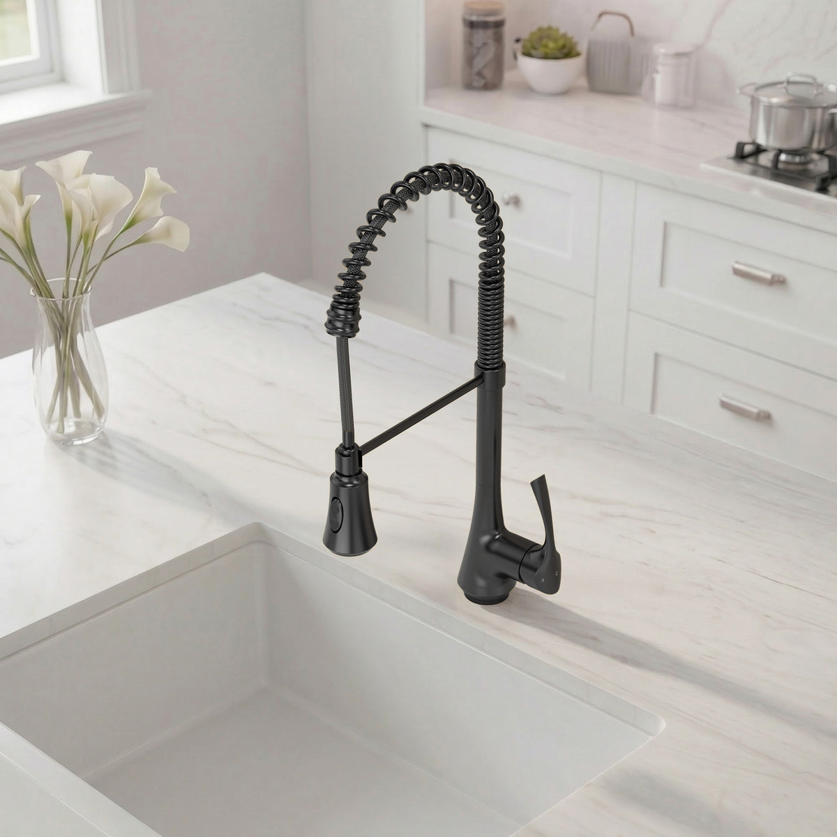 Single-Handle Pre-Rinse Spring Pull-Down Kitchen Faucet