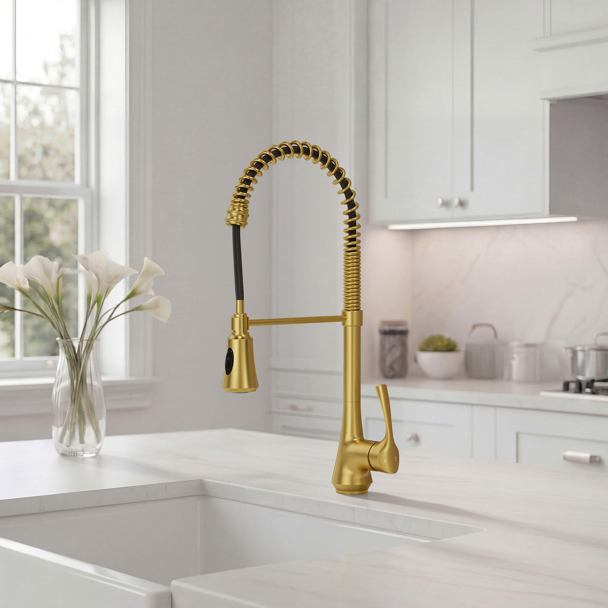 Single-Handle Pre-Rinse Spring Pull-Down Kitchen Faucet