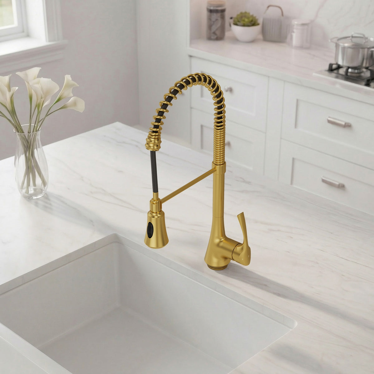Single-Handle Pre-Rinse Spring Pull-Down Kitchen Faucet