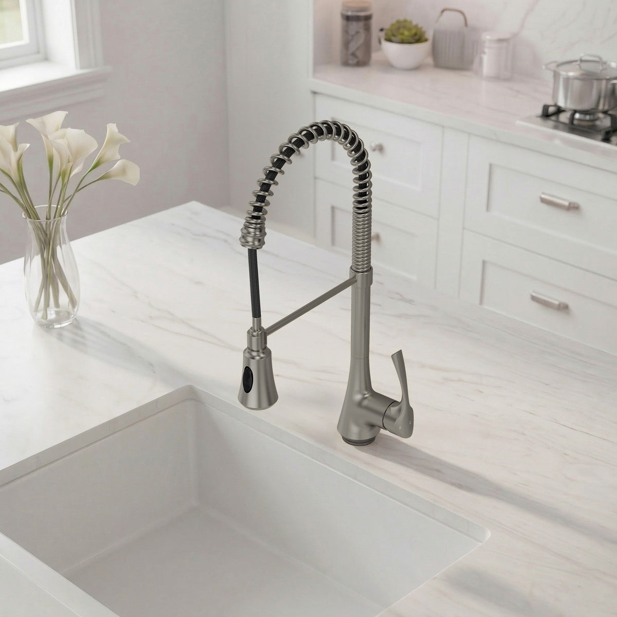 Single-Handle Pre-Rinse Spring Pull-Down Kitchen Faucet