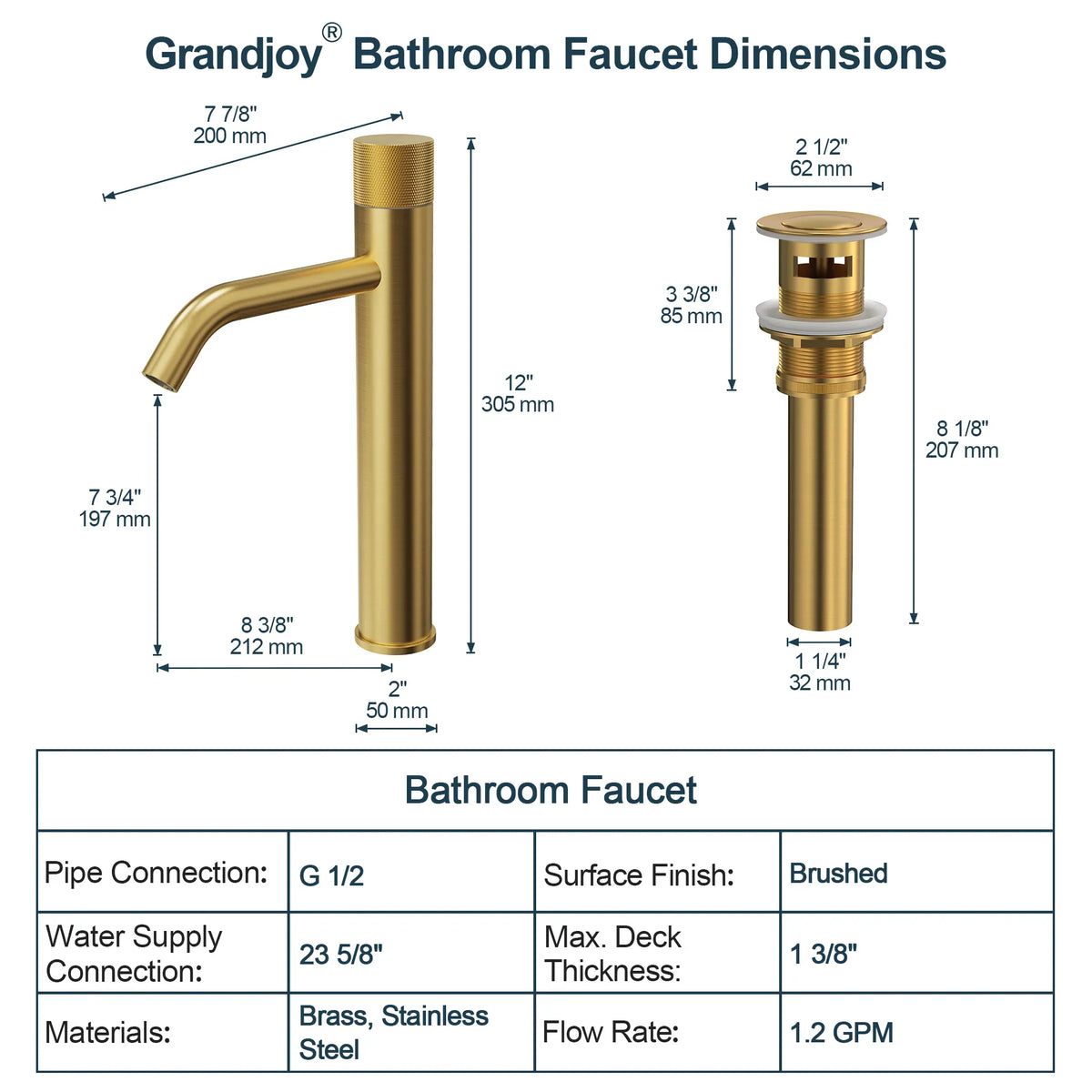 Single-Handle Vessel Bathroom Sink Faucet With Pop-Up Drain