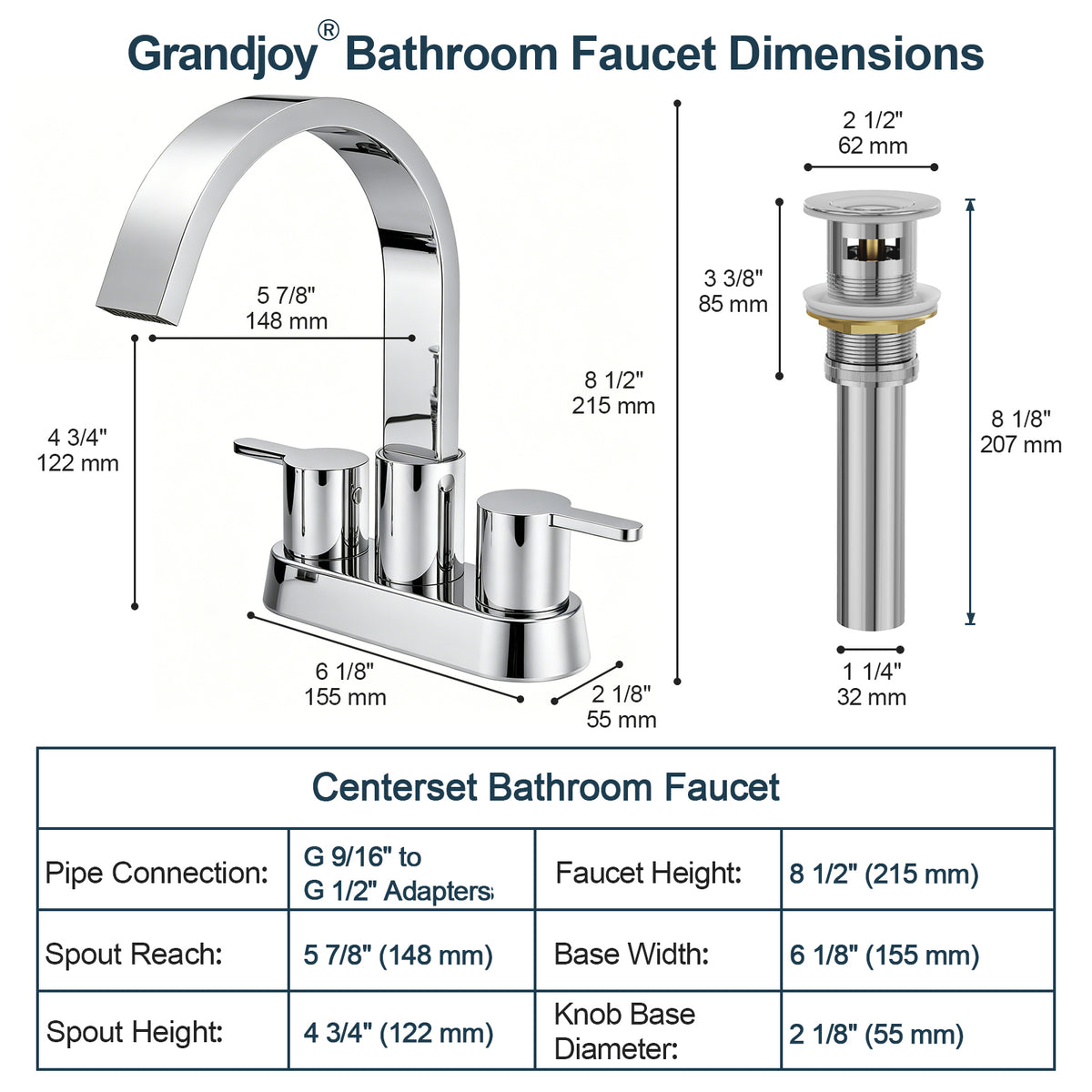 Two-Handle Centerset Bathroom Sink Faucet With Pop-Up Drain