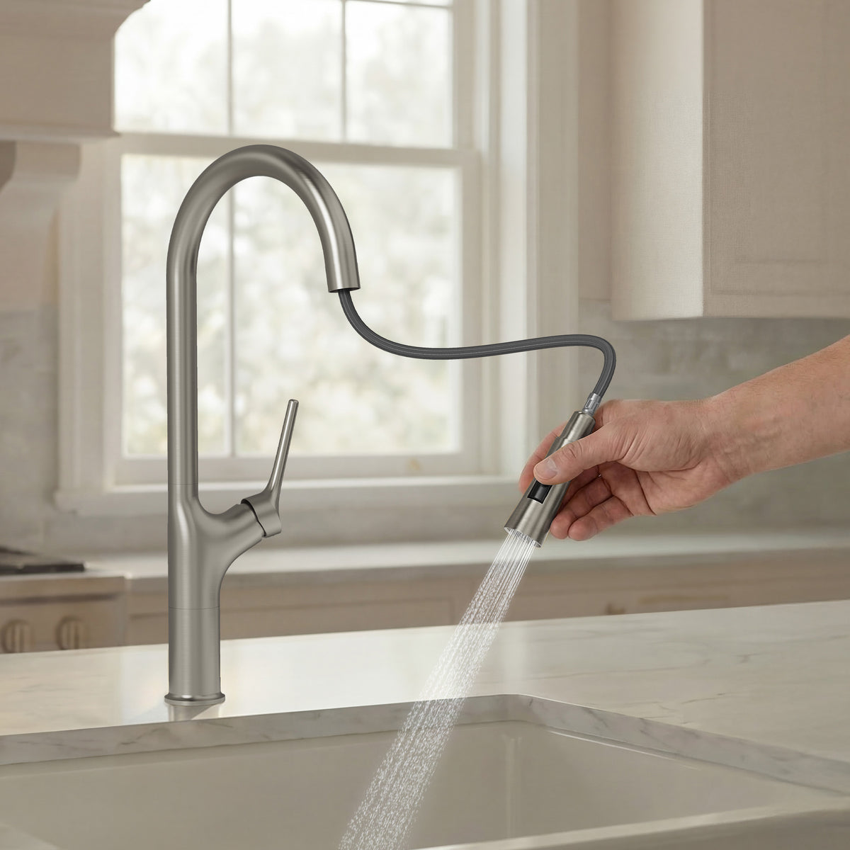 Single-Handle Pull-Down Kitchen Faucet With Dual Spray Modes