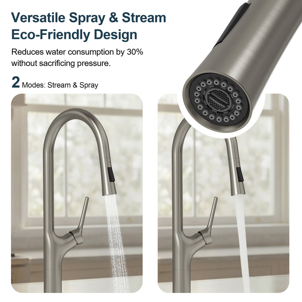 Single-Handle Pull-Down Kitchen Faucet With Dual Spray Modes