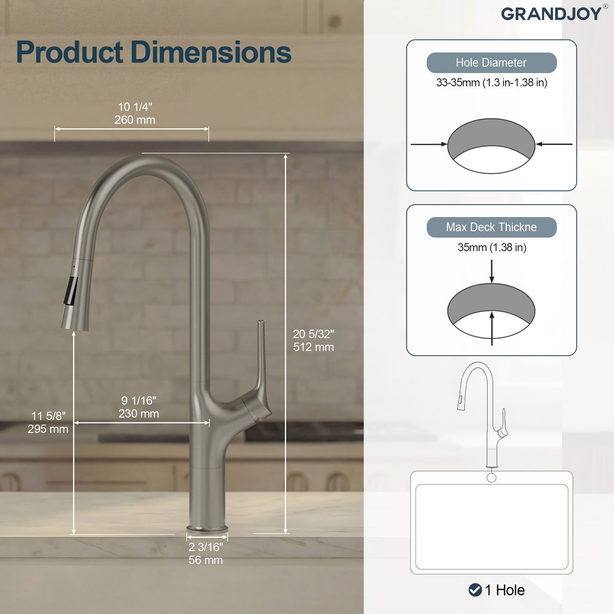 Single-Handle Pull-Down Kitchen Faucet With Dual Spray Modes