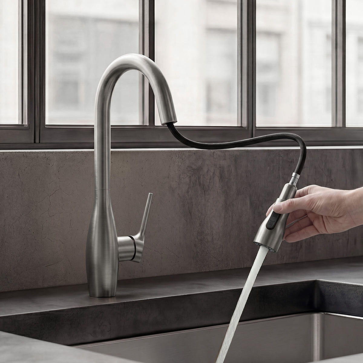 Single-Handle Pull-Down Kitchen Faucet With Dual Spray Modes