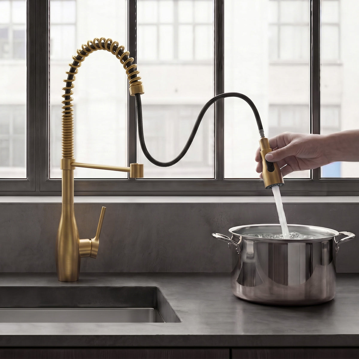 Single-Handle Pre-Rinse Spring Pull-Down Kitchen Faucet