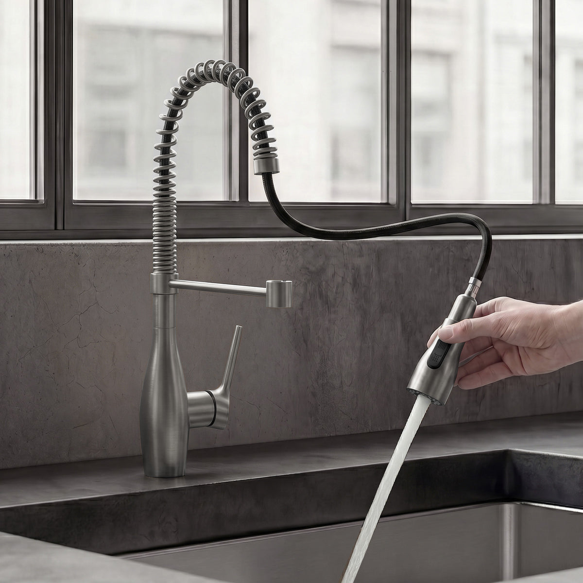 Single-Handle Pre-Rinse Spring Pull-Down Kitchen Faucet