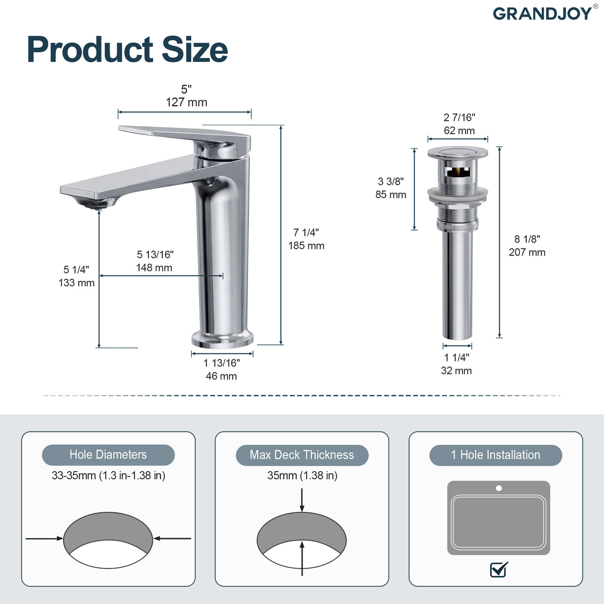 Single-Handle Bathroom Sink Faucet With Pop-Up Drain