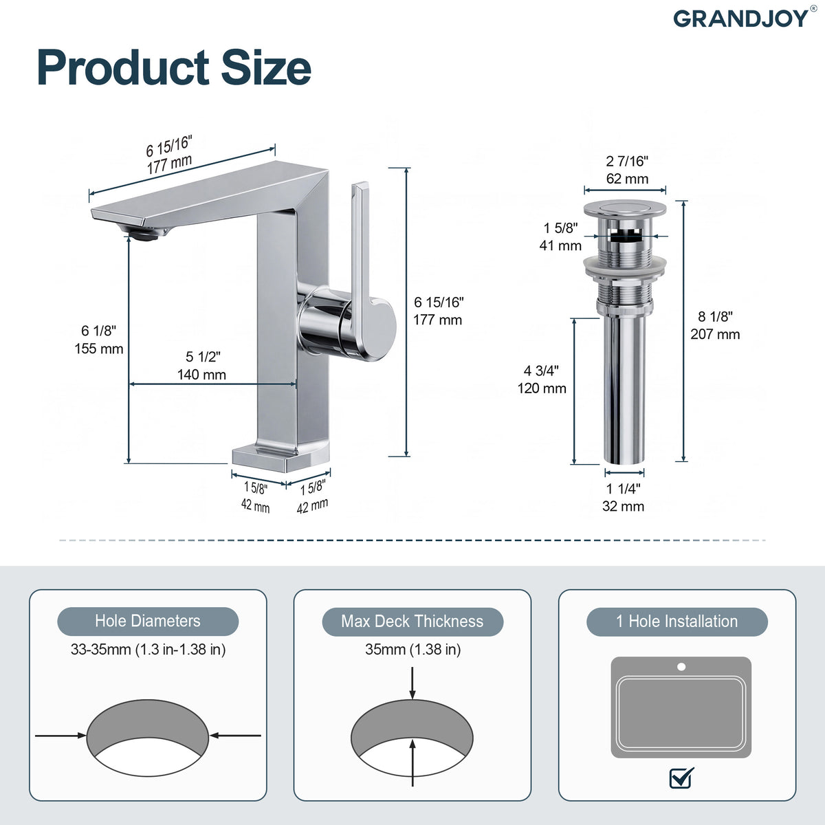 Single-Handle Bathroom Sink Faucet With Pop-Up Drain