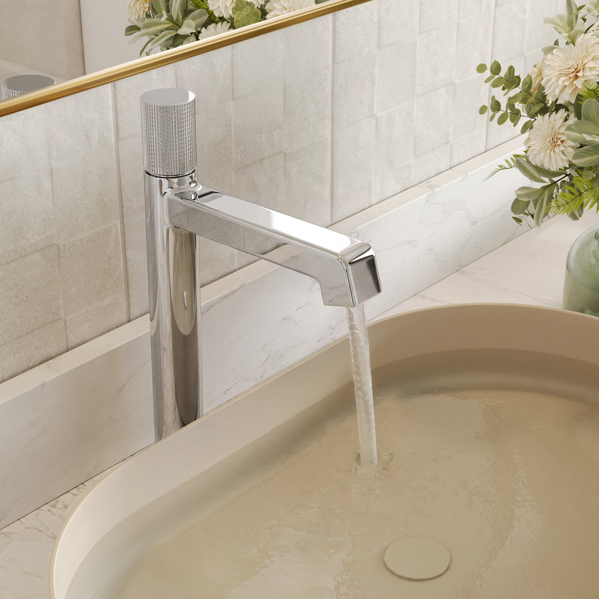 Single-Handle Vessel Bathroom Sink Faucet With Pop-Up Drain
