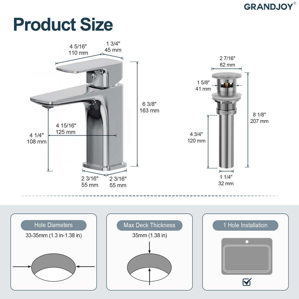 Single-Handle Bathroom Sink Faucet With Pop-Up Drain